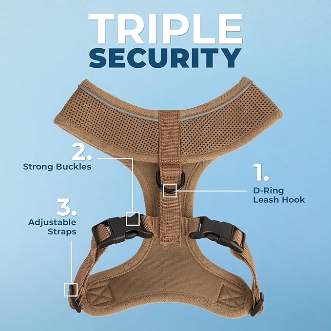 Voyager Aerolite Over The Head Dog Harness, No Pull Breathable Air Mesh Vest, Quick Dry with Reflective Stitching, Adjustable Escape Resistant Harness for Small Medium Large Dogs - Beige, Large