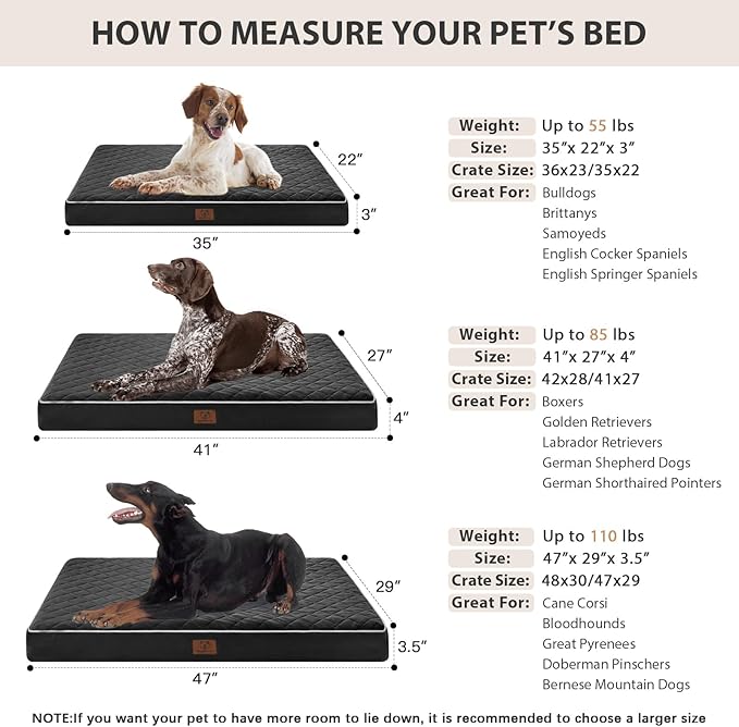 WNPETHOME Orthopedic Dog Bed for Crate, Waterproof Extra Large Dogs Bed with Removable Washable Cover, Multi-Needle Quilting Dogs Crate Beds