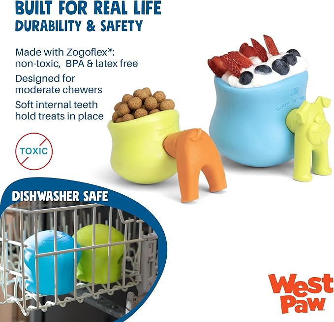 WEST PAW Zogoflex Toppl Interactive Treat Dispensing Puzzle Dog Toy for Mental Stimulation & Enrichment-Holds Kibble & Treats-Lickable, Freezable & Dishwasher Safe-Made in USA-Large-River Blue