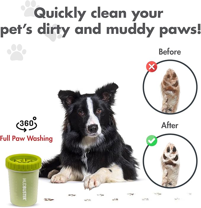 Dexas MudBuster Portable Dog Paw Cleaner, Green Large Paw Cleaning Solution for Premium Pet Supplies