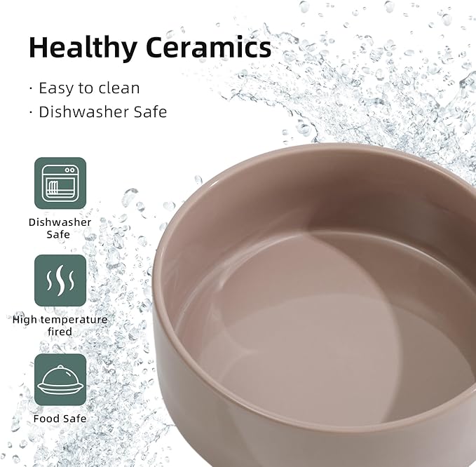 Ceramic 5.1inch Set of 2 Dog and Cat Bowls, 2pcs Anti-Slip Food and Water Feeder Dishes for Puppies, Kitties, Cats(2 Bowls, Brown Coffee)