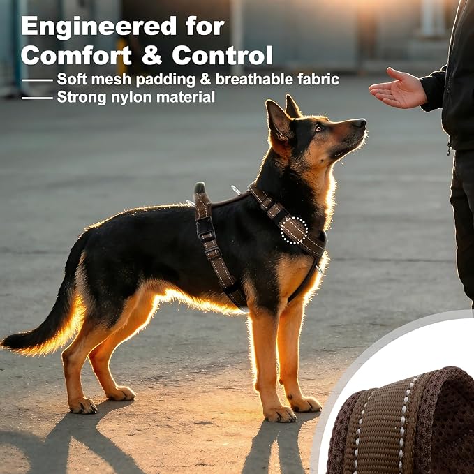 No Pull Dog Harness with Handle, Soft Mesh Padded Adjustable for Small Medium Large Dogs | Reflective Easy Walk Harness with Front Clip for Training, Running & Outdoor (Chocolate, M)