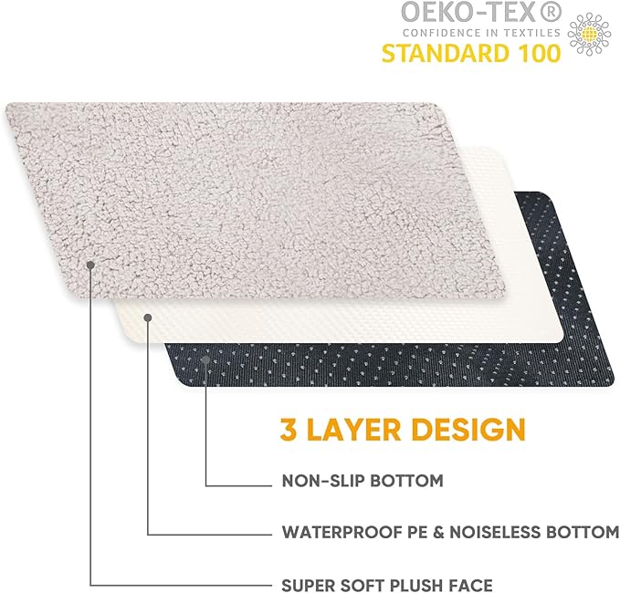 Sunheir Washable Extra Large Dog Bed Covers Soft Plush Replacement, Waterproof Dog Bed Liner, Pet Bed Cover with Zipper 44x32x3 Inches, Grey, Cover Only