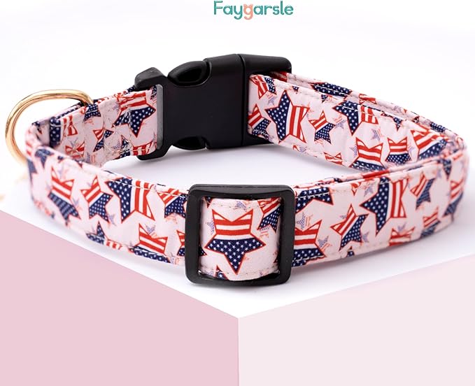 Faygarsle Cotton Dogs Collar Cute 4th of July Independence Day Dog Collars Pink Blue American Flag Star Patterns Dog Collarfor Girl Female Boy Male Small Medium Large Dogs M