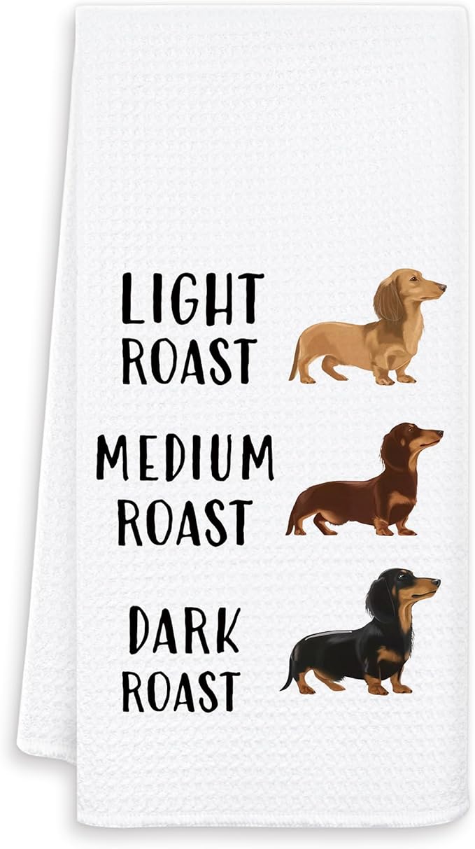 Coffee Dachshund Kitchen Towels, Dachshund Coffee Lover Gifts Dish Tea Towels for Kitchen Decor, Funny Weiner Dog Decorative Hand Towels for Bathroom, 16x24 Inch