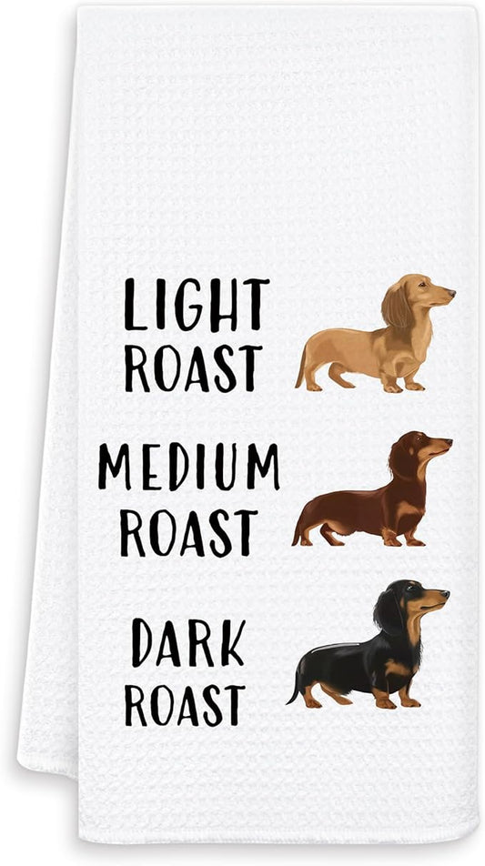Coffee Dachshund Kitchen Towels, Dachshund Coffee Lover Gifts Dish Tea Towels for Kitchen Decor, Funny Weiner Dog Decorative Hand Towels for Bathroom, 16x24 Inch