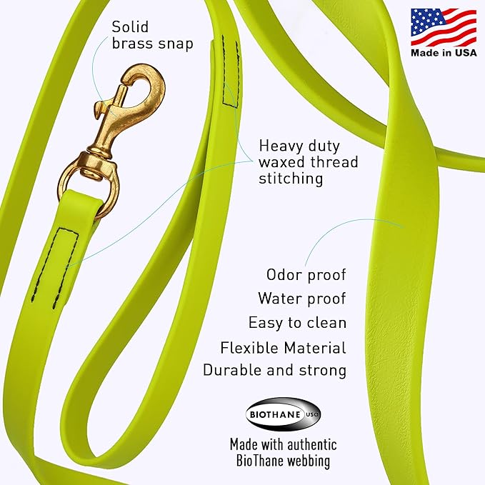Viper Biothane K9 Working Dog Leash Waterproof Lead for Tracking Training Schutzhund Odor-Proof Long Line with Solid Brass Snap for Puppy Medium and Large Dogs, 33ft Safety Yellow