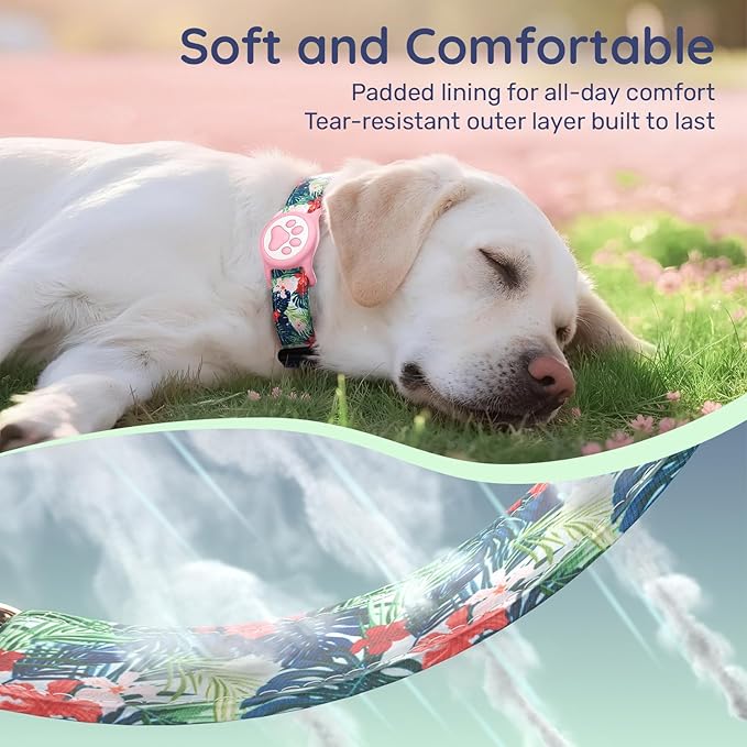 WhoseID Airtag Dog Collar,with Waterproof airtag Holder竊똎riginal Stylish Cute Pattern Design.QR Code ID Buckle竊똂omfortable Soft Cotton for Small Medium Large Dogs