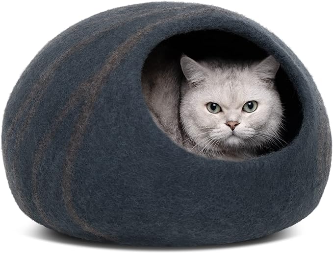 MEOWFIA Cat Cave – Premium Felt Cat Bed for Indoor Cats, Handmade Merino Wool (Slate Grey, Medium)