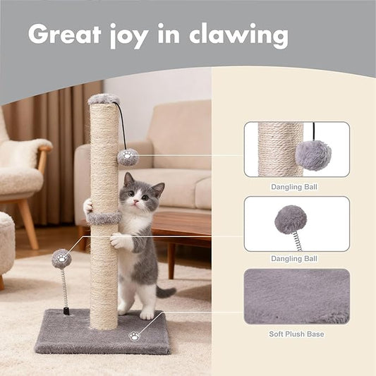 MECOOL Cat Scratching Post Premium Basics Kitten Scratcher Sisal Scratch Posts with Hanging Ball 22" for Kittens or Smaller Cats (22 inches for Kitten, Gray)