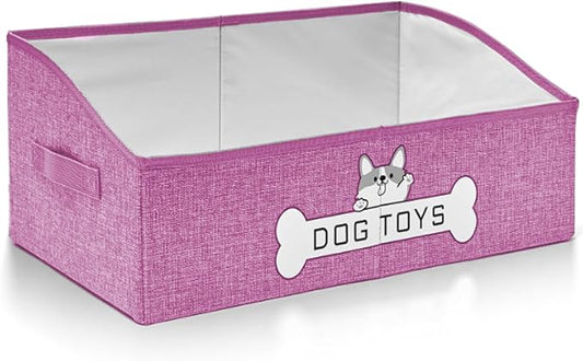 Dog Toy Basket, Specially Designed for Dog Toy Storage, Collapsible Dog Toy Box with Handle，Perfect for Storing Pet Toys and Accessories (Pink)