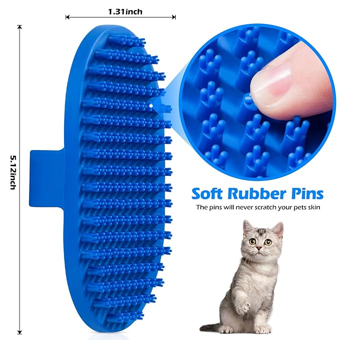 Lilpep Dog Bath Brush, Rubber Pet Shampoo Brush with Silicone Bristles for Massaging Grooming, Removing Short Haired Dogs Cats Shedding, Tangles and Dead Undercoat 2pcs (Blue+Red, plum brush)