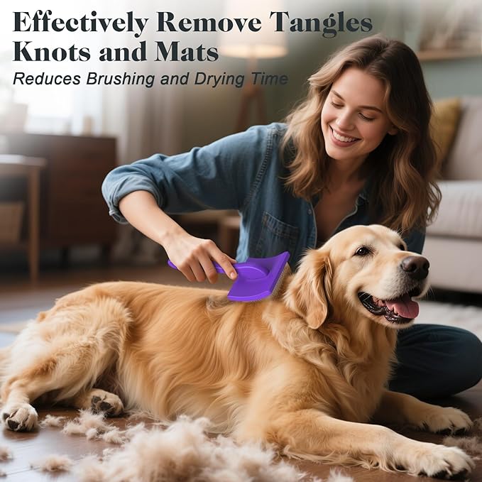 2PCS Slicker Brush for Dogs & Pet Comb,Professional Dog Grooming Brush (Goldendoodles,Poodles,Labradoodles) with Extra Long Pins to Effectively Remove Tangles, Knots and Mats (Purple, Large)