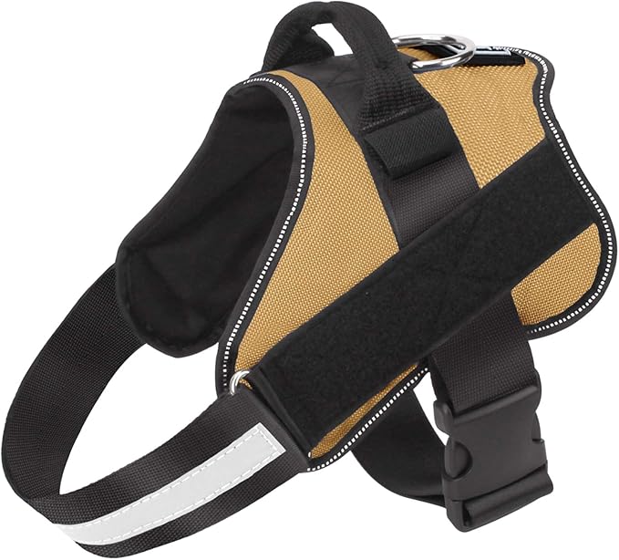 Bolux Dog Harness, No-Pull Reflective Dog Vest, Breathable Adjustable Pet Harness with Handle for Outdoor Walking - No More Pulling, Tugging or Choking (Army Yellow, L)