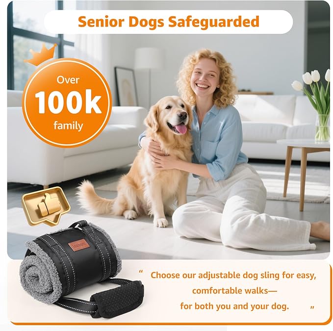 LOOBANI Portable Dog Sling for Back Legs, Hip Support Harness to Help Lift Dogs Rear for Canine Aid and Old K9 Cruciate Ligament Rehabilitation