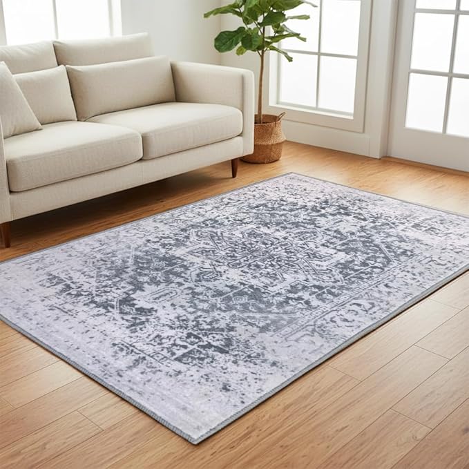 Muddy Mat짰 Frostbell 3ft x 5ft Washable Area Rugs for Living Room, Bedroom & Dining Room ??Modern Soft Low Pile Non Slip Carpet ??Pet Friendly Waterproof Foldable Rugs for Home