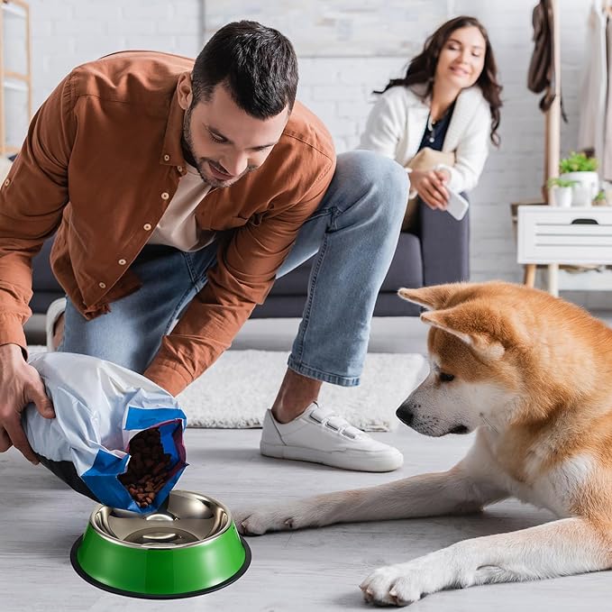 Roshtia 6 Pcs 18 oz Stainless Steel Dog Bowl, Spill Proof Dog Food Water Bowl with Anti Skid Silicone Base Stackable Pet Puppy Dishes for Medium Large Dogs Cat, Colorful