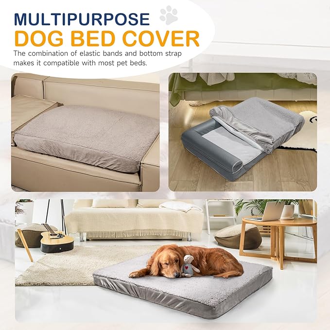 Dog Bed Cover Replacement - Washable, Waterproof, Quilted Sofa Pillow Cover for Dogs/Cats - Ultra Soft Plush Pet Bed (Grey, 41.0" L x 29.0" W x 8.0" Th)