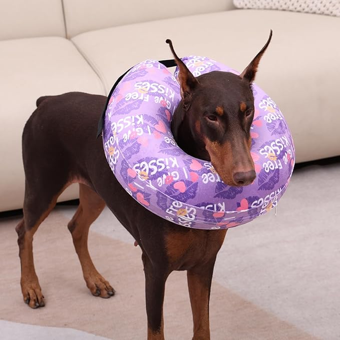 CuteBone Inflatable Dog Cone with Removable Soft Fleece Covers for Small/Medium/Large Dogs and Cats Neck Donut Collar After Surgery GWB06L