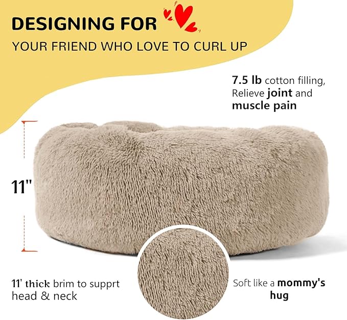 HACHIKITTY Calming Donut Cuddler Dog Bed, Indoor Puppy Beds for Large Dogs, XLarge 36''
