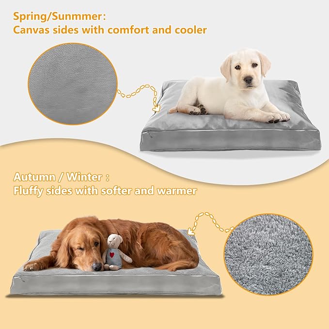 Dog Bed Cover,Heavy Duty Durable Waterproof Fluffy Soft Short Plush Replacement Dog Bed Covers,41" L x 27" W x 4" H Inch Washable Removable Pet Bed Mattress Cover with Zipper.Grey,Cover Only.