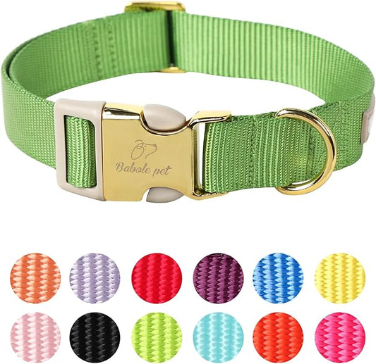 Nylon Dog Collar - Adjustable Green Soft Webbing Dog Collars for Small Medium Large Dogs Boy Girl Puppy Collar with Safety Metal Buckle L