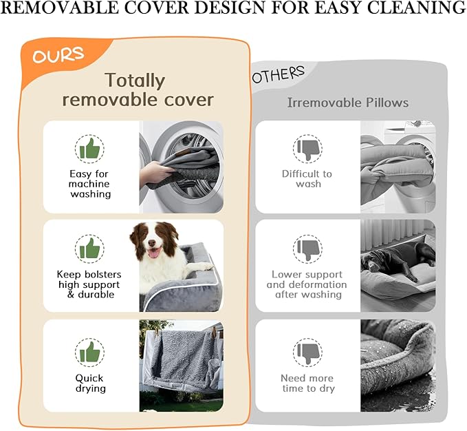 Comfort Expression Orthopedic Dog Bed for Extra Large Dogs 42x30 Inch, Waterproof Egg Crate Foam XL Pet Bed with Removable Bolsters, Dog Couch with Washable Cover & Non-Slip Bottom, Spicy Mustard