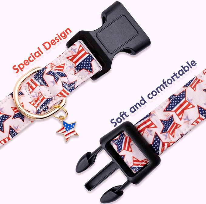 Faygarsle Cotton Dogs Collar Cute 4th of July Independence Day Dog Collars Pink Blue American Flag Star Patterns Dog Collarfor Girl Female Boy Male Small Medium Large Dogs L