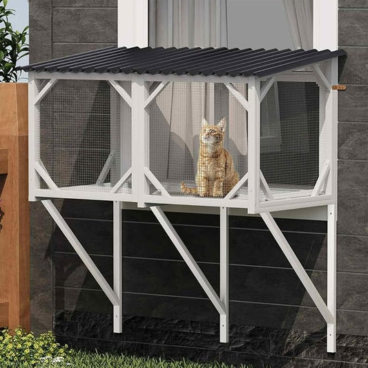 Cat Window Box Catio, Outdoor Cat Enclosure, All-Weather Window Perch for Indoor Cats, Safe Sunbathing Space with 360° View, Easy Installation for Home, Apartment