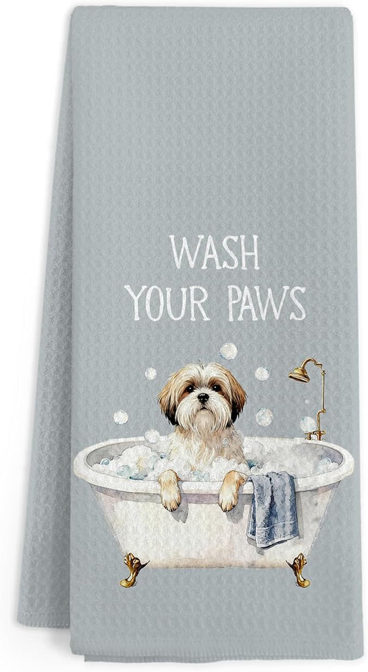 Funny Havanese Dog Hand Towels for Bathroom, Wash Your Paws Hand Towels, Cute Dogs Themed Dish Tea Towel for Kitchen Bathroom Decor, Havanese Gifts for Women Men Dog Lovers, 16x24 Inch