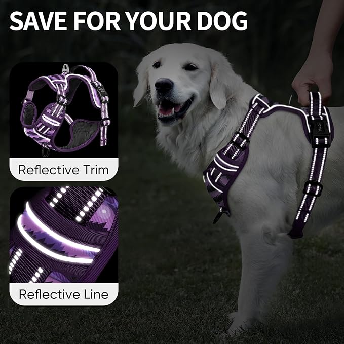 HEELE Dog Harness, No Pull Adjustable Padded Reflective Harness for Small Medium Large Dogs with Handle for Walking Training, Moon Night, M