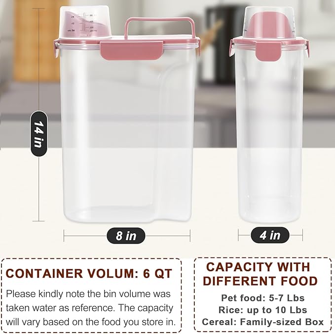 TBMax Portable Dog Food Storage Container 5 to 7 Lbs, Airtight Cat Food Container with Large Spout & Cup, Pet Food Storage Dispenser for Small Animal Kibble Storage, Dog Treat Bird Seed Container