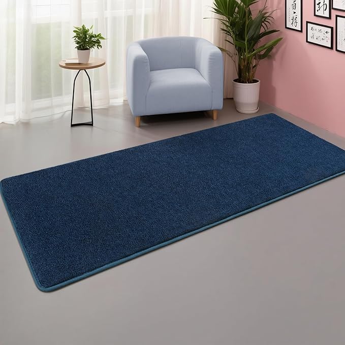 DweIke 2x6 Navy Blue Runner Rugs, Thickened Memory Foam Bedside Rug for Bedroom Living Room, Washable Non-Slip Carpet for Kids Girls Nursery Dorm Room Decor
