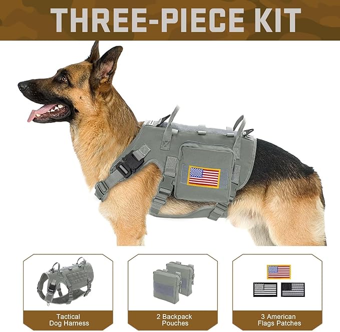 Forestpaw Dog Harness for Large Dogs,Tactical Dog Harness with Handle,No Pull Military Service Dog Vest with Pockets Adjustable for Walking Training,Gray,Chest 21.5-45"