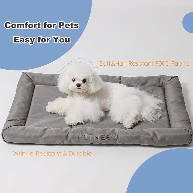 4-Season Water-Resistant Dog Beds for Metal Crates, Indoor & Outdoor Use for Dogs up to 80 lbs, Durable Oxford 900D Fabric, Plush Pillow & Supportive Foam, Washable (40 inches, Grey)