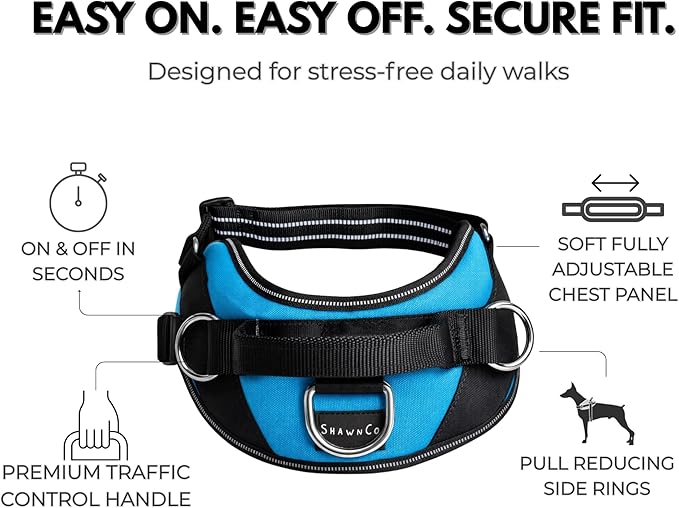 ShawnCo Essential Dog Harness, No-Pull Pet Vest with 3 Leash Clips, No Choke, Reflective, Adjustable and Padded, for Easy Walking and Training for Small, Medium and Large Dogs (Mustang Red, XL)