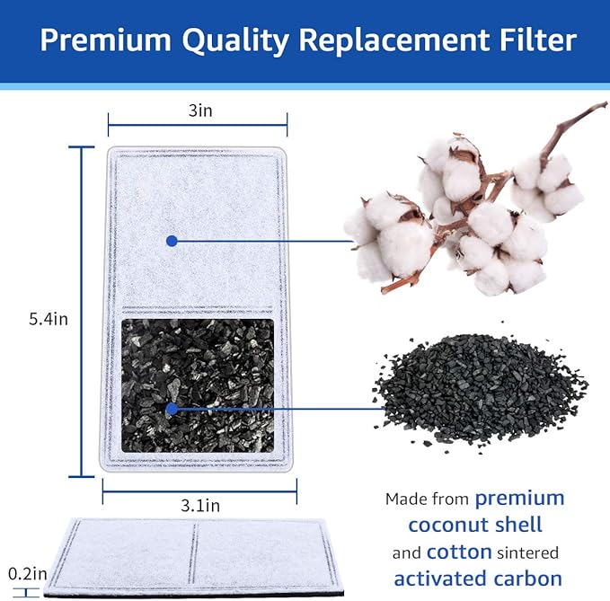 12PCS Replacement Carbon Filters Compatible with PetSafe Drinkwell Fountain Platinum Multi-Tier Everflow Outdoor, Charcoal Dog and Cat Water Fountain Filter