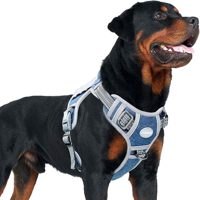AUROTH Tactical Dog Harness for Small Medium Large Dogs No Pull Adjustable Pet Harness Reflective K9 Working Training Easy Control Pet Vest Military Service Dog Harnesses (XL, Denim Blue)