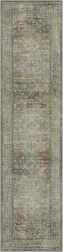 Runner Rug for Hallway Kitchen, 2x8 Machine Washable Runners Rug for Entryway, Soft Modern Boho Throw Rugs, Low Pile Floor Cover with Non Slip Backing, Distressed Light Greyish Sage Green