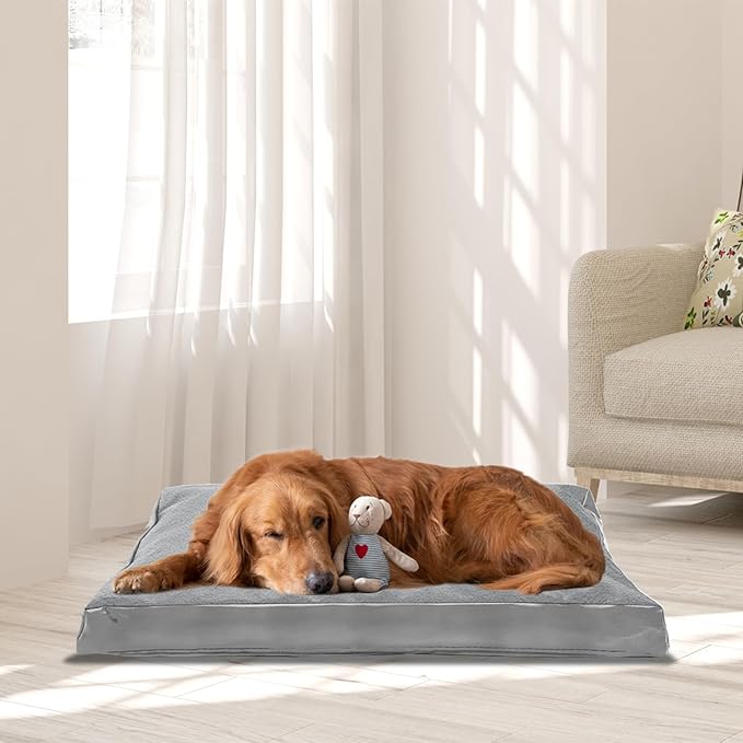 Dog Bed Cover,Heavy Duty Durable Waterproof Fluffy Soft Short Plush Replacement Dog Bed Covers,35" L x 22" W x 4" H Inch Washable Removable Pet Bed Mattress Cover with Zipper.Grey,Cover Only.