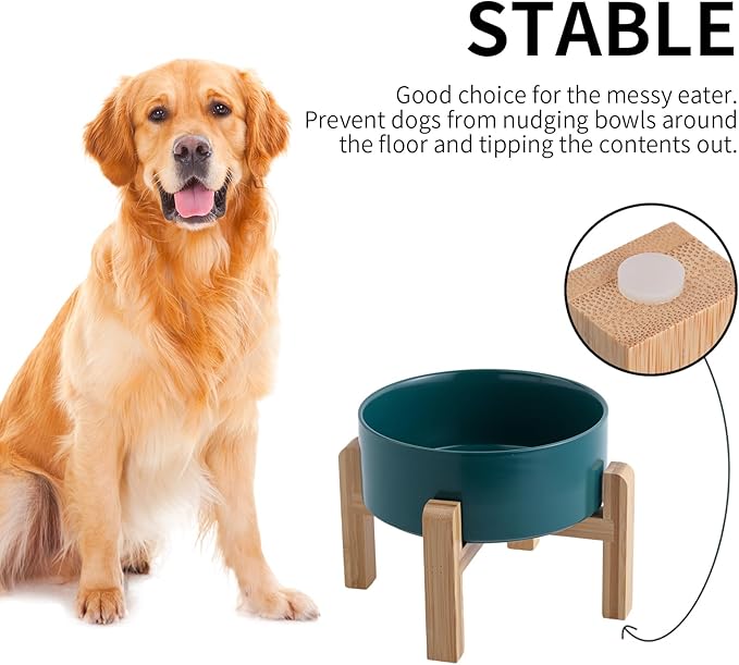 Green Raised/Elevated Ceramic Dog Bowl for Medium Large Sized Breeds,Dog Food Water Bowl with Stand,8 in 7.6 Cups Non Slip Heavy Weighted