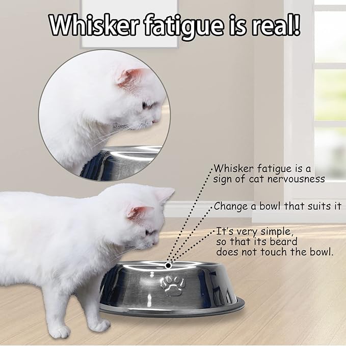 Fhiny 4PCS Stainless Steel Cat Bowls, Non-Slip Cats Water Dish with Rubber Base Stackable Pet Feeding Bowl Durable Multifunctional Replacement Whisker Fatigue Relief Plate for Kitten Puppy Small Dog