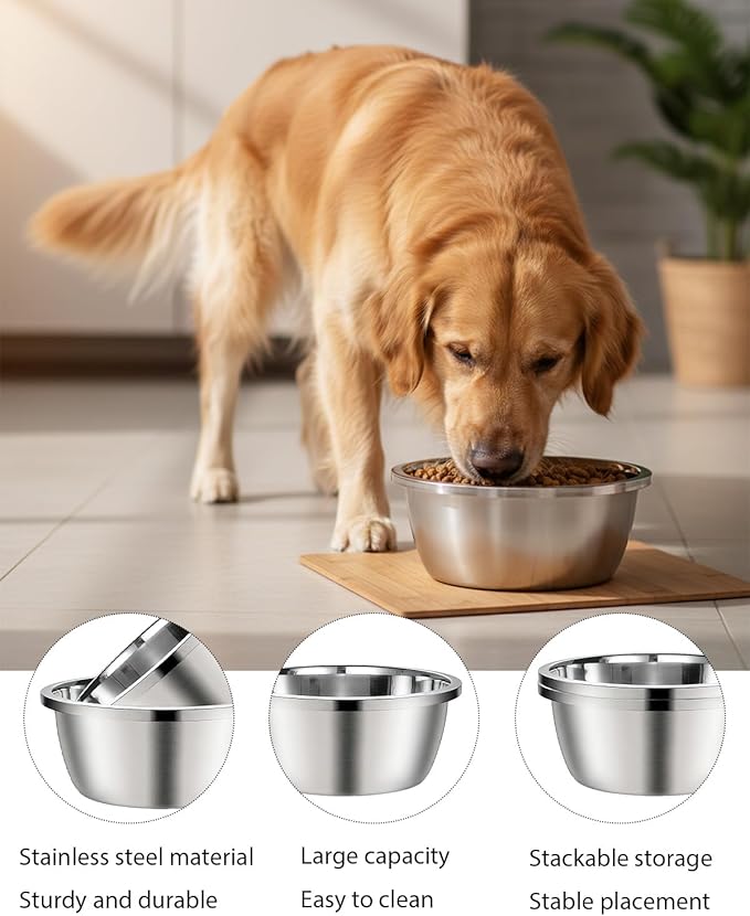 Stainless Steel Dog Bowl, 2 Pack 208 Oz Metal Dog Food Bowls 26 Cup Stainless Steel Pet Bowls Heavy Duty Pet Bowl for Medium Large Dogs, 12"
