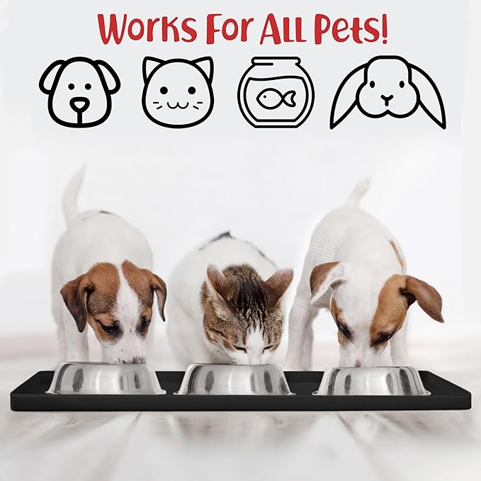 DogBuddy Dog Food Mat – Waterproof Dog Bowl Mat for Food and Water, Silicone Pet Feeding Mats for Floors, Non-Slip Placemat with High Edges for Dogs Bowls, Puppy Essentials (M: 21” x 14”, Black)