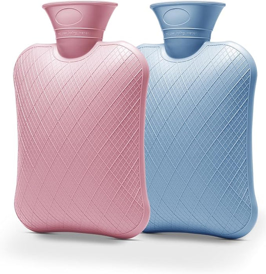 FORICOM Extra Large Hot Water Bottles for Pain Relief.2packs,2L Hot Water Bag for Back Pain, Heating Pad 2Liter, Hot and Cold Therapy.Bpa Free (2L Pink + 2L Blue)