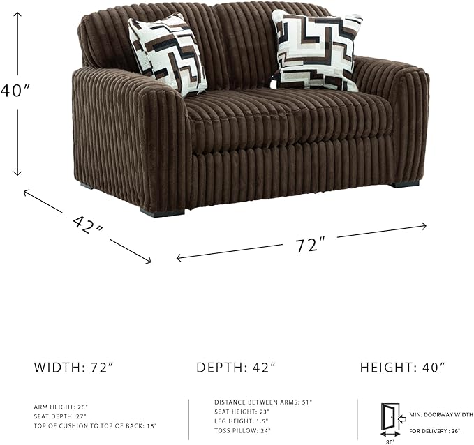 Signature Design by Ashley Midnight-Madness Loveseat with Reversible Cushions, Accent Pillows, Fabric Upholstery, 72" W x 41" D x 40" H, Dark Brown