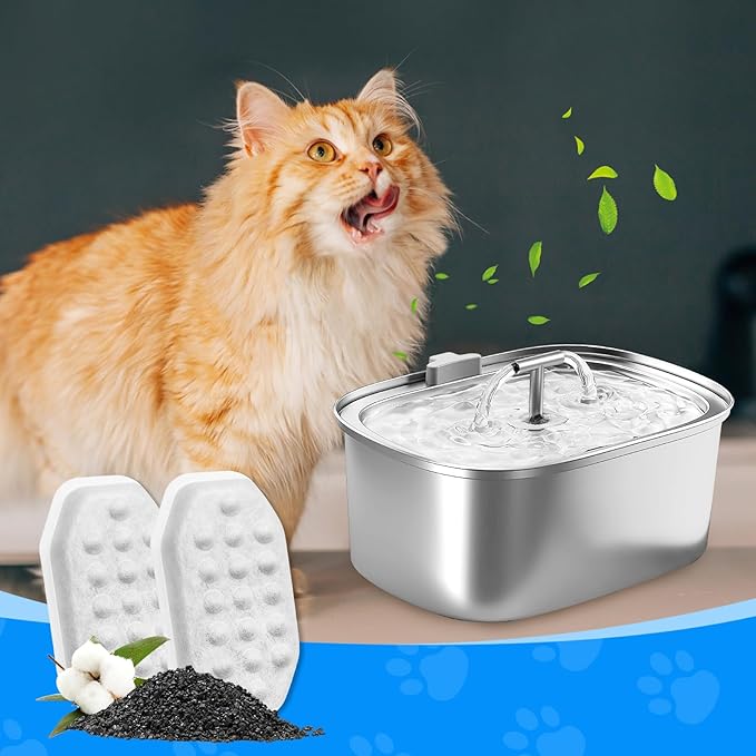 Cat Fountain Filter Replacement, Cat Water Fountain Filters Compatible with Rellaty & Fit for Neareal 3.2L/108oz Fountains, 10PCS Replacement Filters with 10PCS Sponge 10+10 Pack