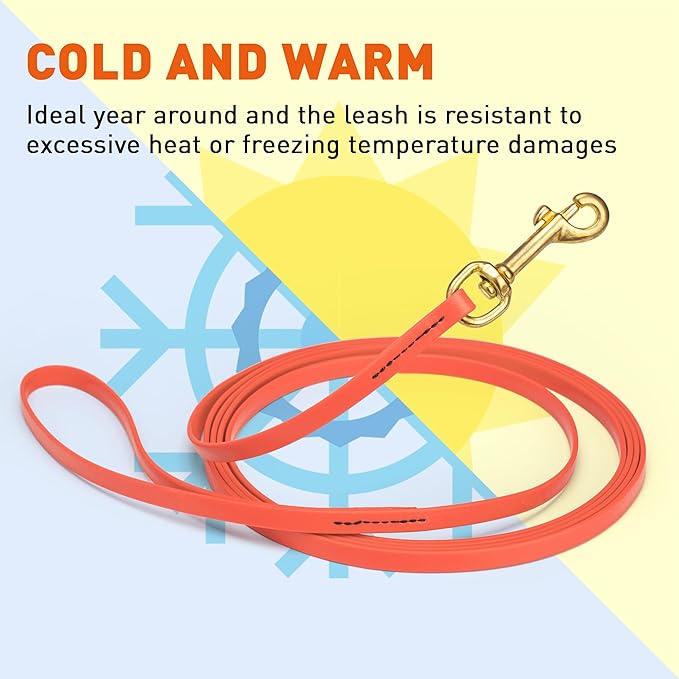 Viper Biothane K9 Working Dog Leash Waterproof Lead for Tracking Training Schutzhund Odor-Proof Long Line with Solid Brass Snap for Puppy Medium and Large Dogs, 33ft Coral