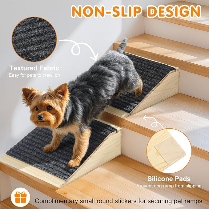 Dog Ramp for Stairs, Non-Slip Dog Stairs, Sturdy Wooden Pet Steps for Small Dogs and Cats Fits Staircase Indoor, Assist for Injured and Older Pets(2 Pack/M, Light Wood)