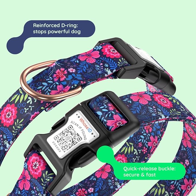 WhoseID Airtag Dog Collar,with Waterproof airtag Holder竊똎riginal Stylish Cute Pattern Design.QR Code ID Buckle竊똂omfortable Soft Cotton for Small Medium Large Dogs